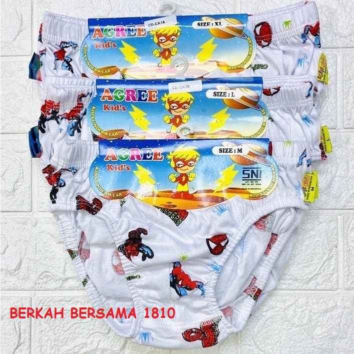 (3 Pcs) Celana Dalam Anak Cowok AGREE KID'S CA 18 / CD Anak Motif Spiderman