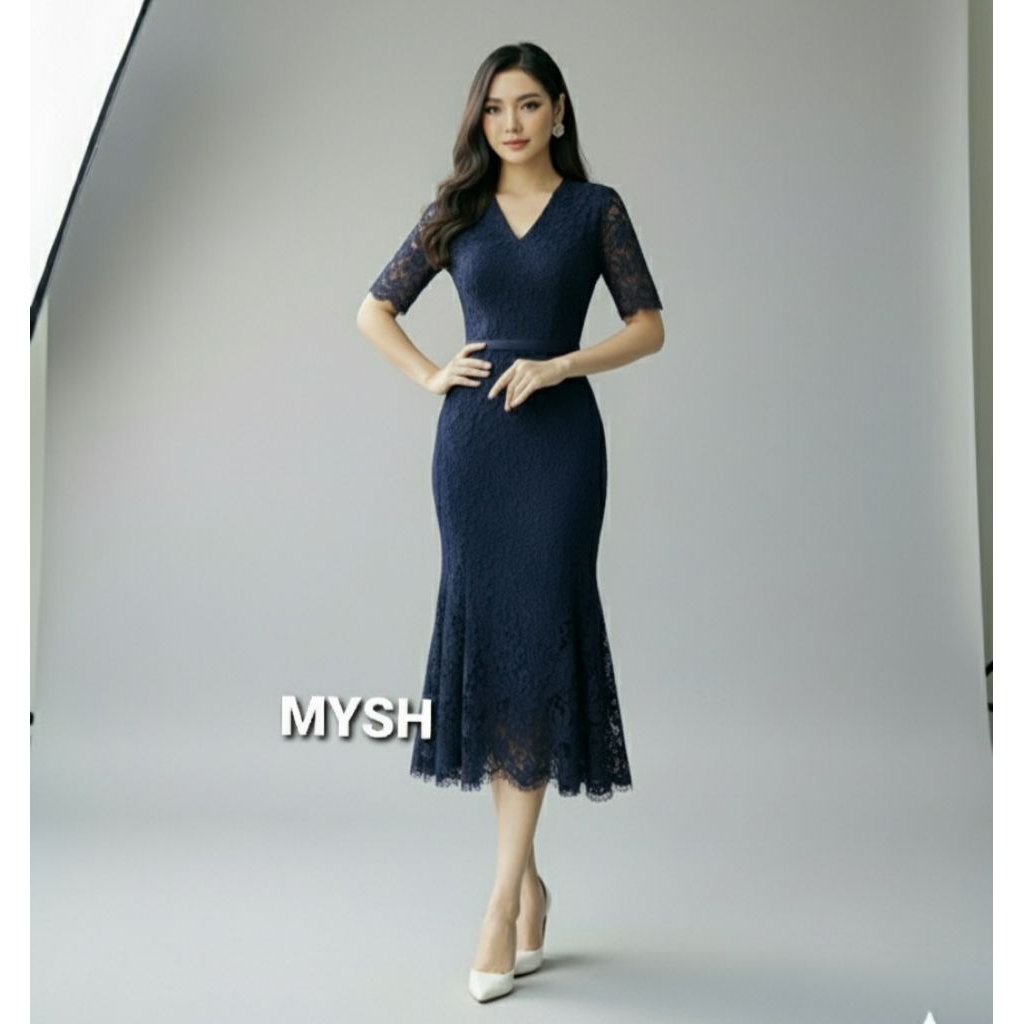 Dress Pesta Duyung Lengan Pendek | Kebaya Dress Brokat Duyung Modern | Dress Pesta Natal Terbaru Sim