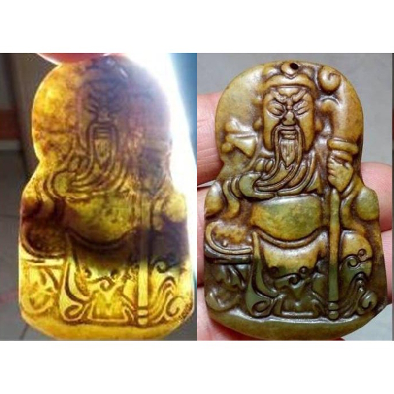 kalung liontin giok kuning natural ukiran Guan Yu Kwan Kong Guan Gong Kwan Ie