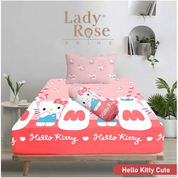 Sprei Lady Rose Prime Single 120x200 tingi 30 cm Motif Hello Kitty Cute - Seprei 120 karakter Anak c