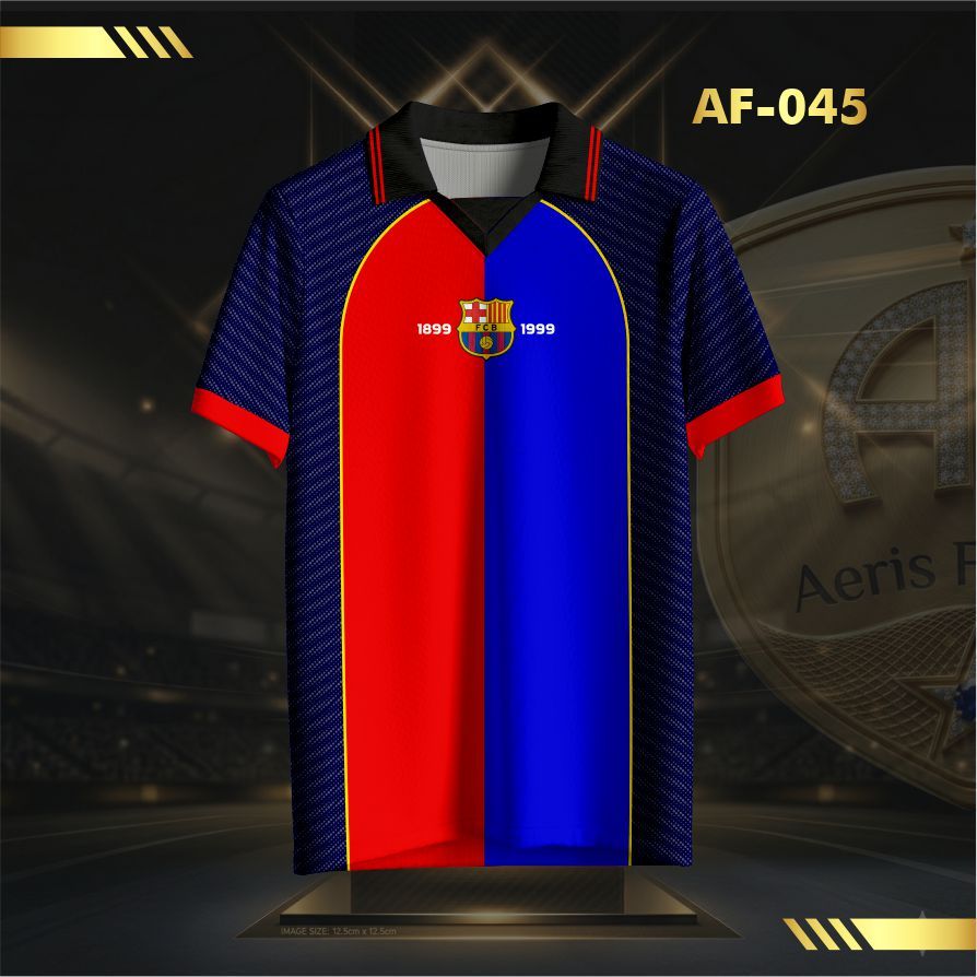 Jersey Bola Biru Merah V-Neck Unisex – Kaos Retro Half Color Full Print AF-045