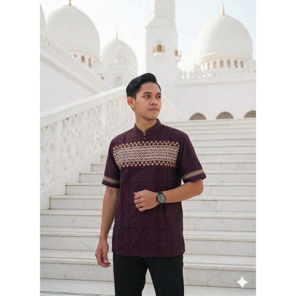 BAJU KOKO BENHIL BORDIR KOMPUTER LENGAN PENDEK