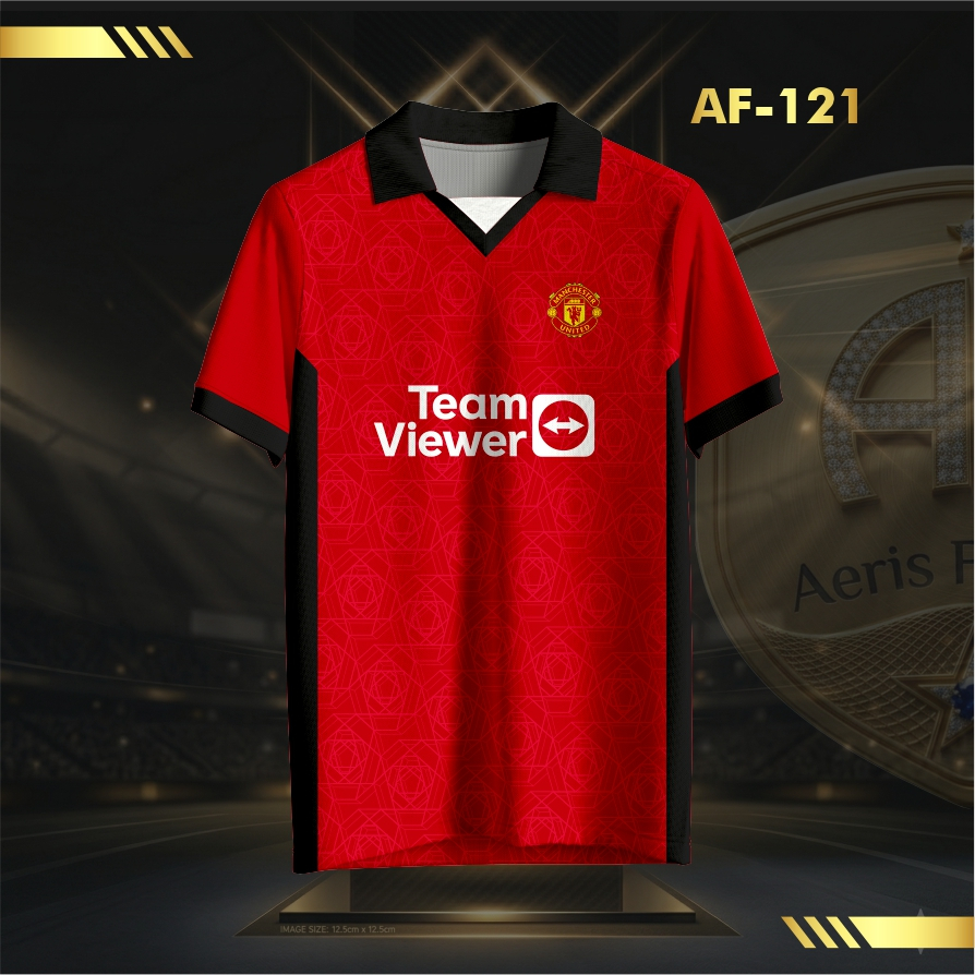 Jersey Bola MU Home Terbaru Merah Kerah Hitam Retro V-Neck Unisex – Kaos Sporty Lifestyle Streetwear