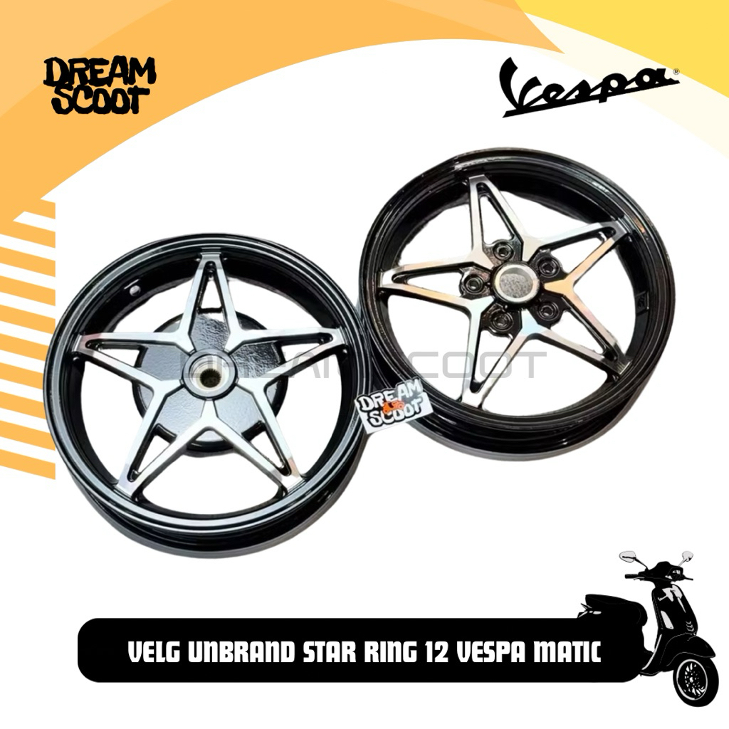 Velg nobrand star R12 Black Vespa Sprint vespa primavera vespa s vespa lx velg vespa Matic