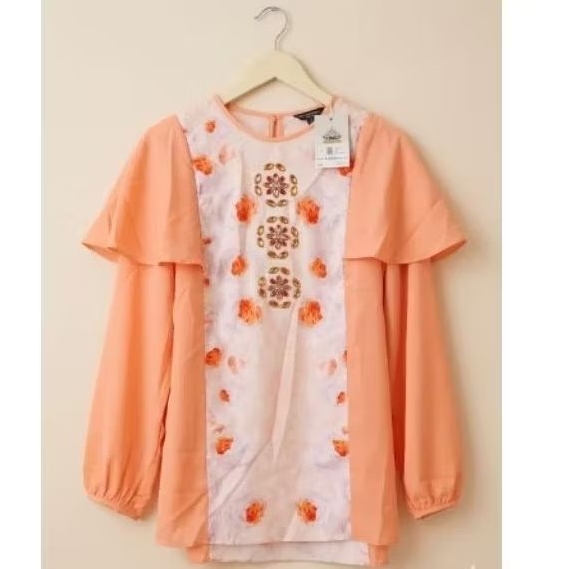 Blouse Ethnic Flutter Peach - Blus Bordir Mewah Premium"