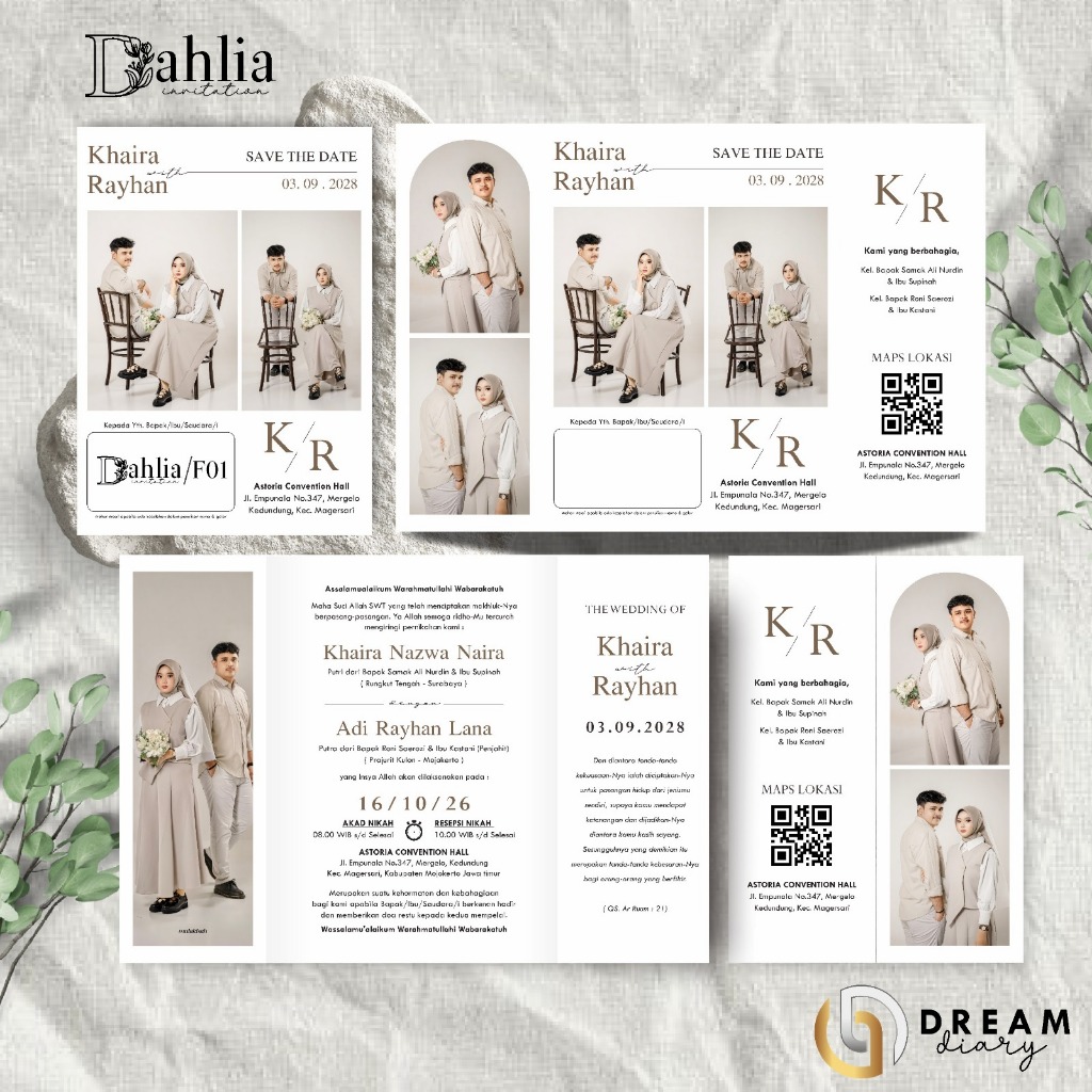 Undangan Pernikahan Lipat 3 Free Foto  Undangan Nikah Custom Minimalis Simple Elegan