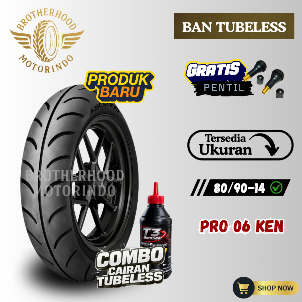 BAN ASCENDO PRO06 KEN RING 14 TUBLES ( 80/90-14 ) BAN MOTOR MATIC TUBLES / TUBLES RING 14 / BAN RING