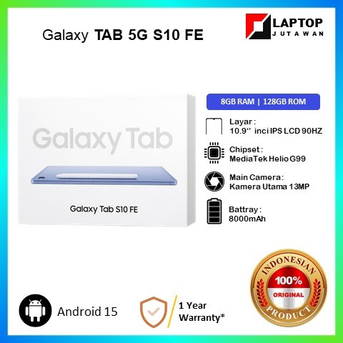 SAMSUNG Galaxy TAB 5G S10 FE 8GB+128GB Exynos 1580 Battrey 8000mAh 10.9 Inch, IPS LCD 90Hz BLUE