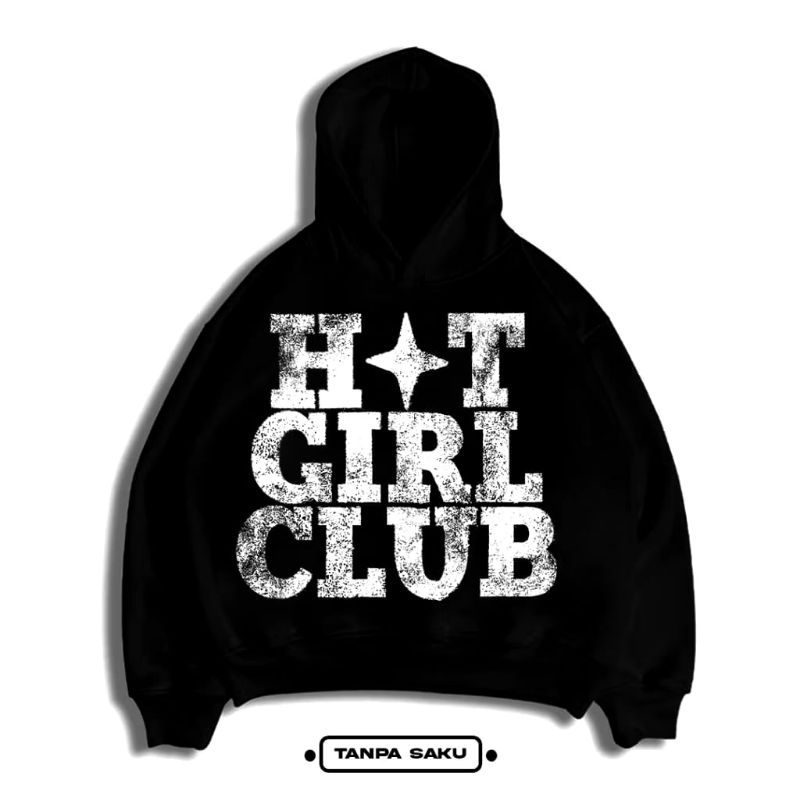 Hoodie boxy oversize warna hitam girl club • convergent • Hoodie sweater pria wanita distro