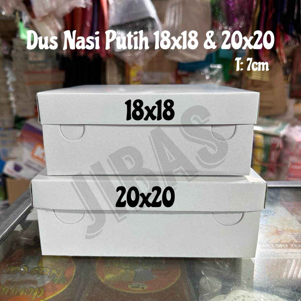Dus Kotak Nasi TPS PUTIH Hajatan Catering / Kardus Nasi Putih Uk. 18x18 20x20 (50pcs)
