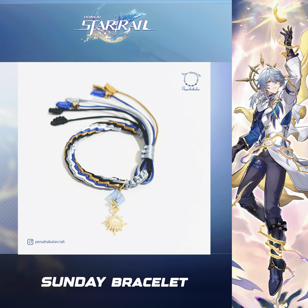 Sunday Honkai Star Rail Bracelet Gelang Tali Biru Putih Emas