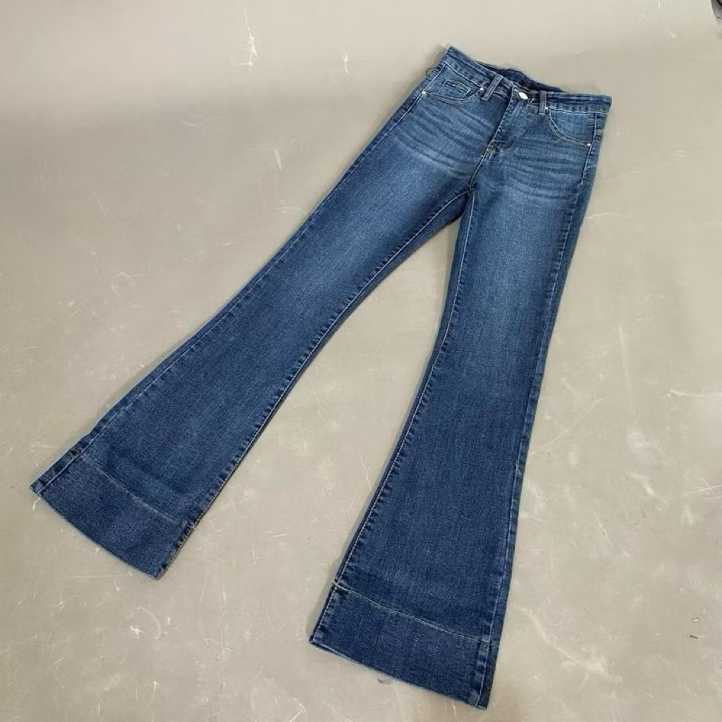 AF - Cutbray Jeans Wanita HighWaist Lipat Colour Blue Retro Strechy Materiar - Vintage Jeans