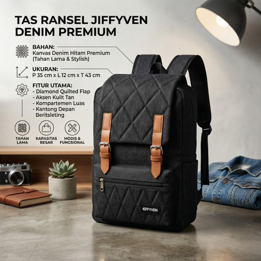 COD Semarang Terbaru Tas ransel Pria wanita kain / bahan kanvas denim terdapat 5 warna muat laptop