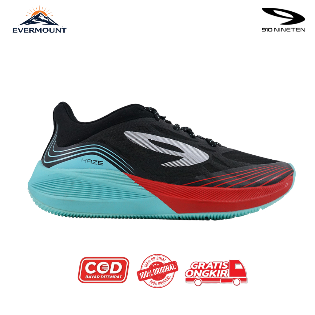 910Nineten Sepatu Lari - HAZE VISION 1.0 HITAM/BIRU-MUDA/MERAH