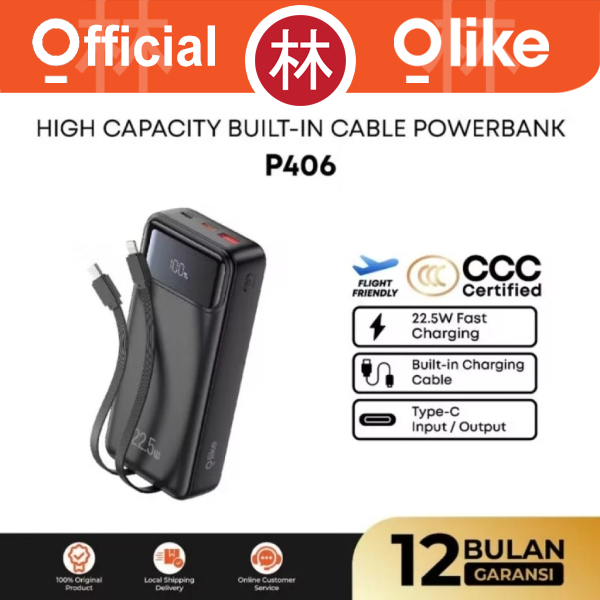 Olike P406 Powerbank CCC 20.000 mAh 22.5W USB Type C Dual Port QC PD Fast Charging LED New P403