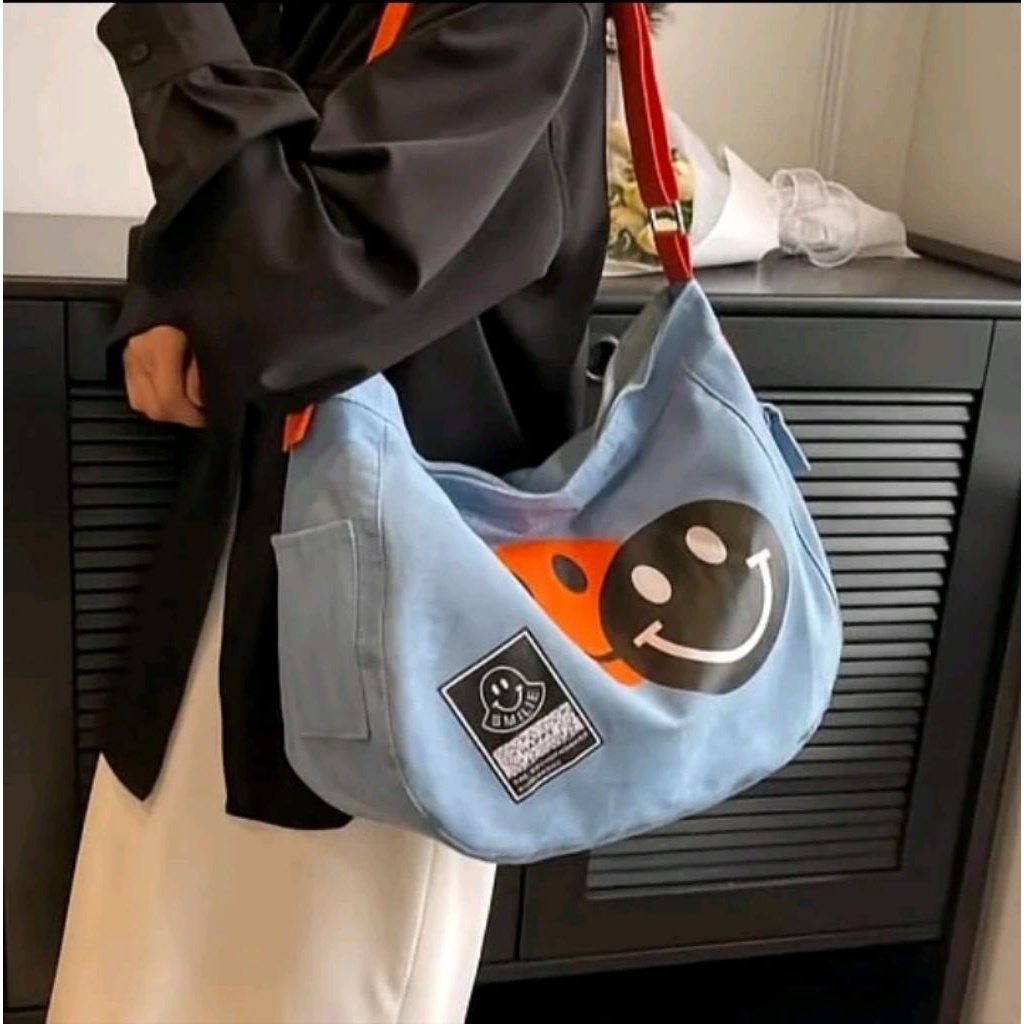 Tas selempang kanvas denim wanita - tas Sling bag wanita kanvas