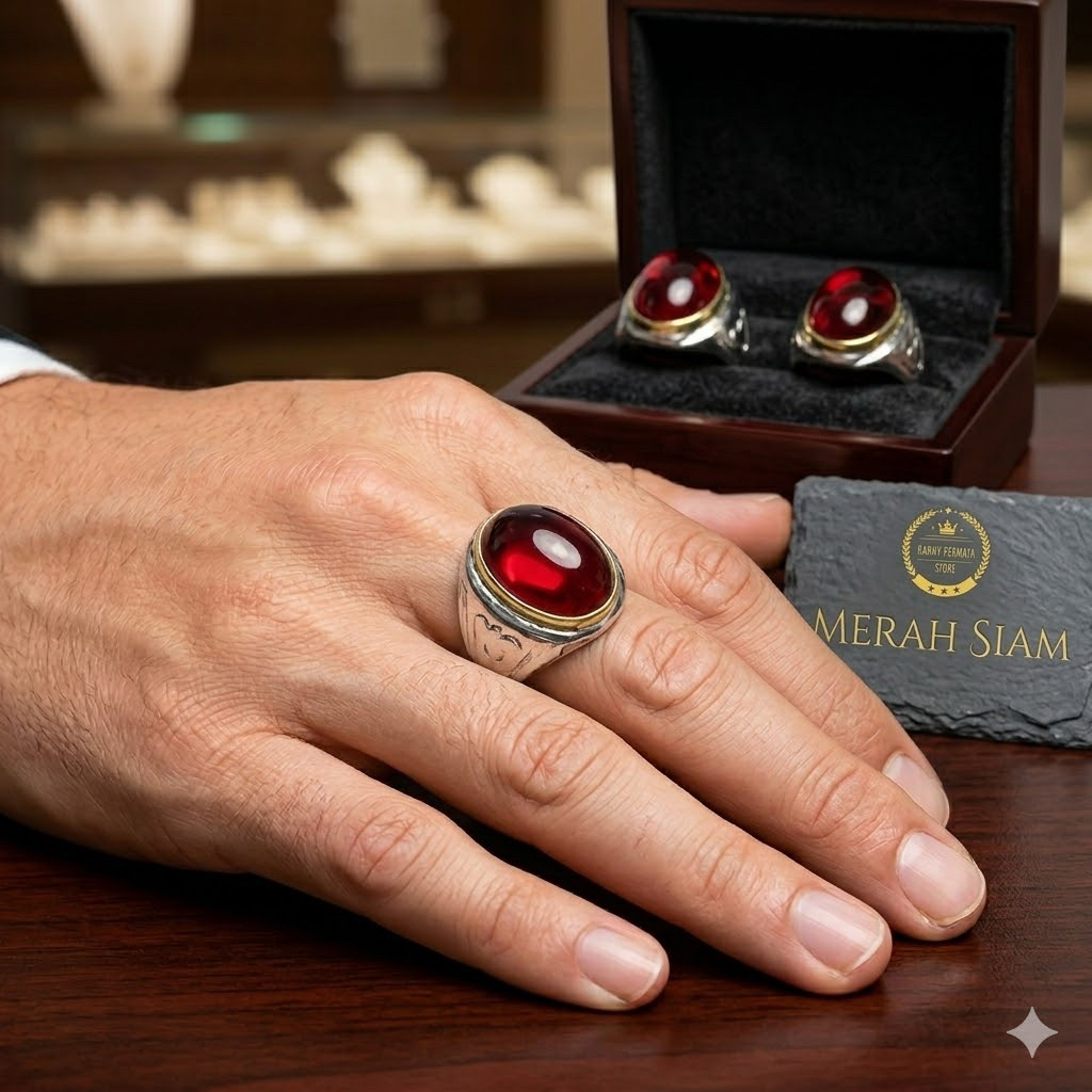 Batu Cincin Akik Merah Siam Polos Ring Stainless Tanam High Quality
