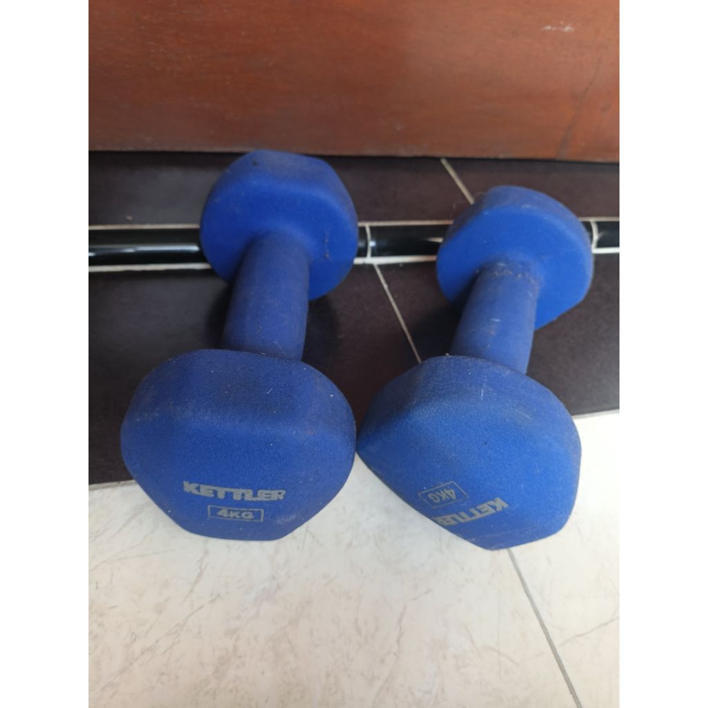 DZL Preloved - Kettler Dumbbell Neoprene 4KG Warna Biru 1 Set (2 barbel x 4 kg)