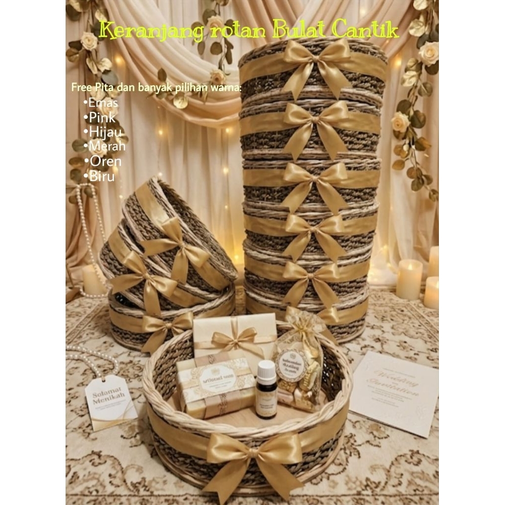Keranjang rotan Hampers bulat/Keranjang rotan bulat/Keranjang seserahan/Keranjang Souvenir/Keranjang