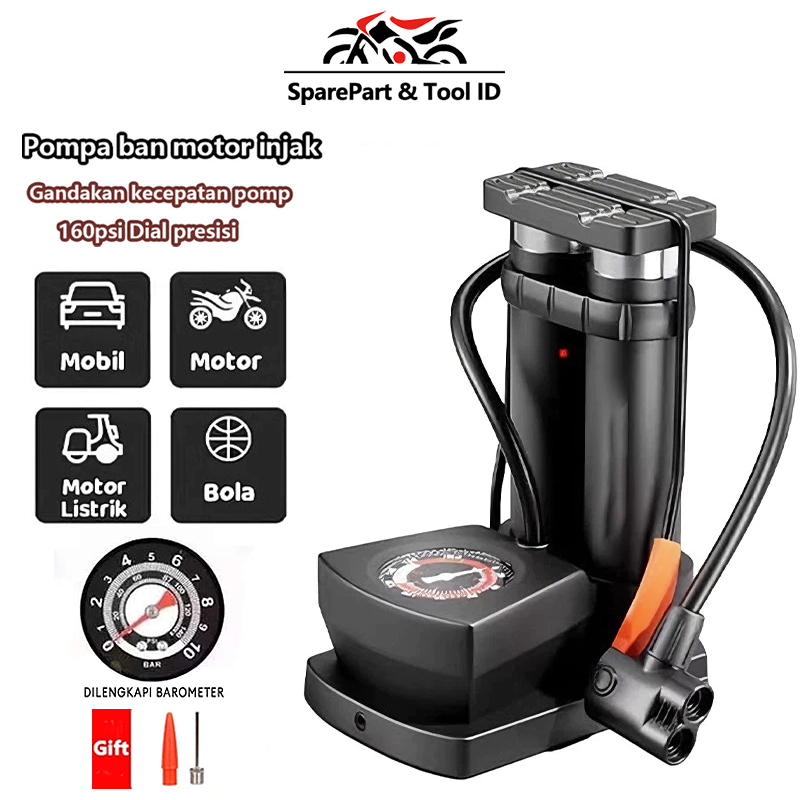 COD-pompa ban motor injak/160psi Pompa/Portable Pump Mini Foot Pump Twice/pompa sepeda dan motor/Pom