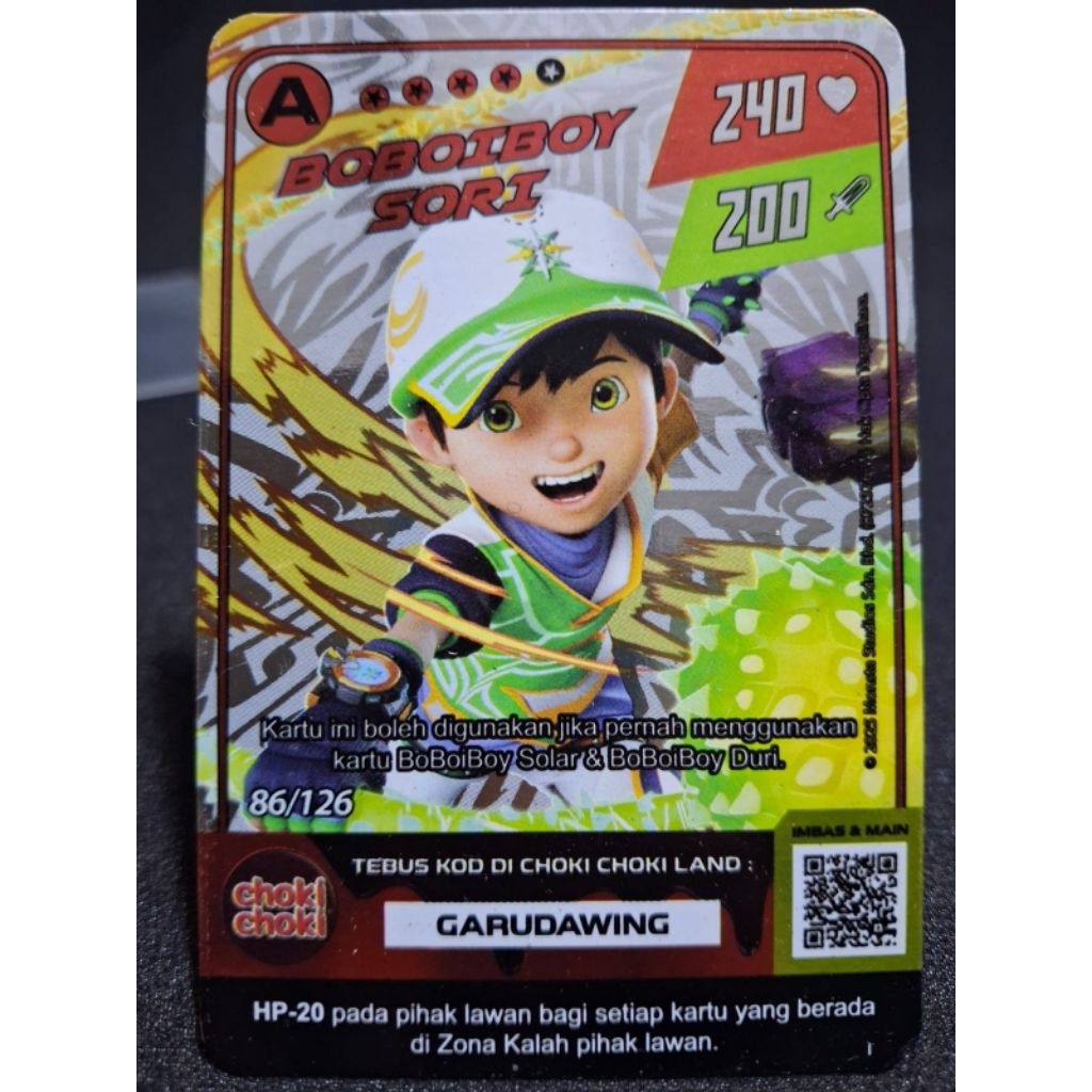 KARTU HOLOGRAM BOBOIBOY SORI MONSTA GALAXY CARD (A/86)