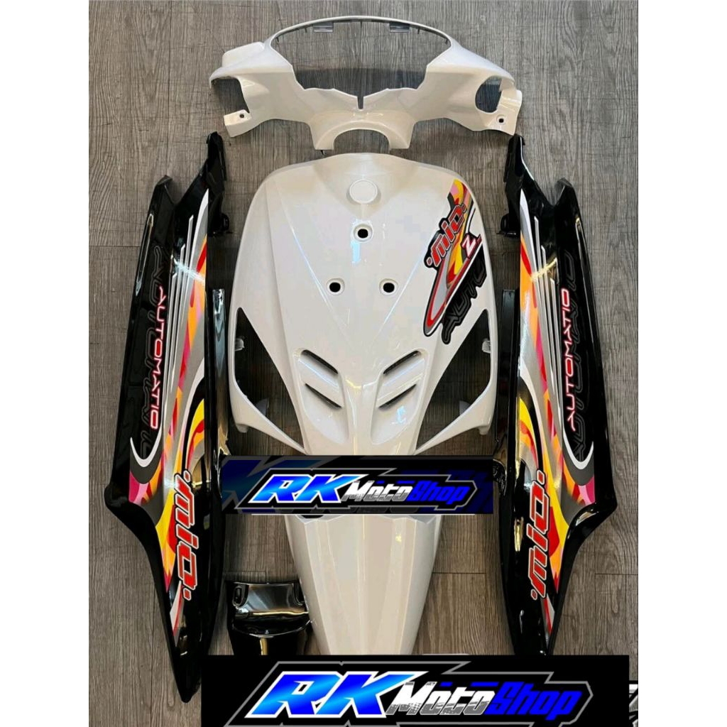 FULLSET BODY HALUS YAMAHA MIO SPORTY/MIO LAMA WARNA PUTIH HITAM STRIPING TERBARU DECAL CUSTOM
