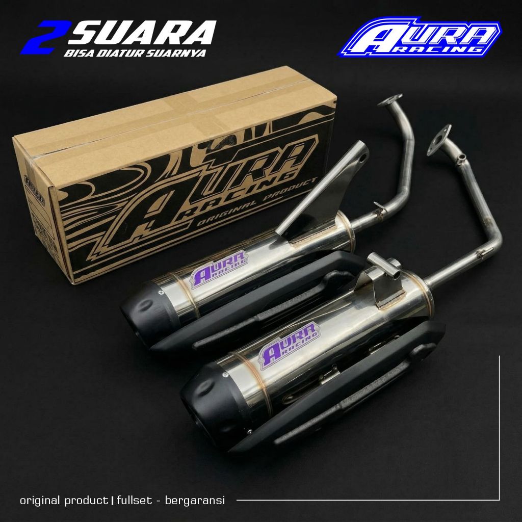 Knalpot 2 Suara Aura Racing Stainless Beat Mio Scoopy Vario Aerox Nmax Pcx Stylo M3 DLL