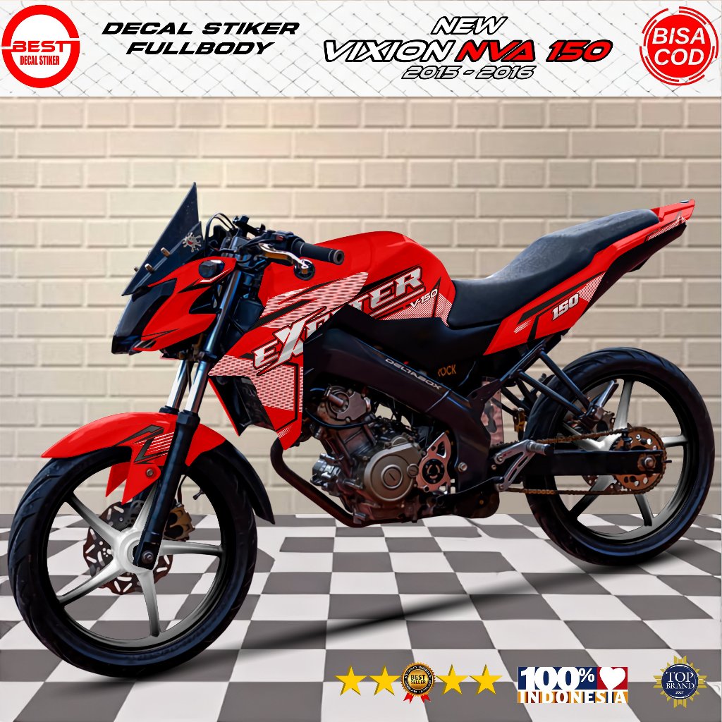 Decal Stiker Fullbody Motor New Vixion NVA 150 2015-2016 Merah Hitam Sporty