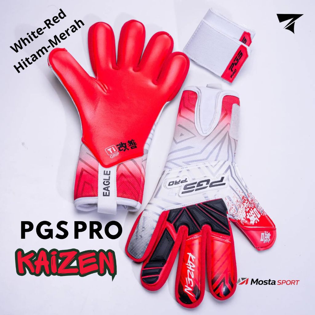 Sarung Tangan Kiper Profesional PGS Pro Kaizen Merah Putih white Red Original – Grip Kuat Latex 4mm 