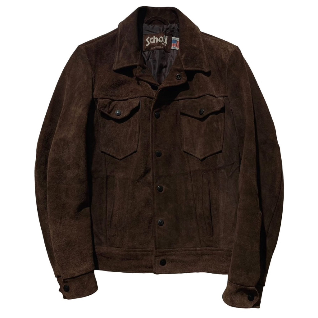Schott 1980s GENUINE LEATHER Type III Suede Leather Trucker Jacket Made In USA
