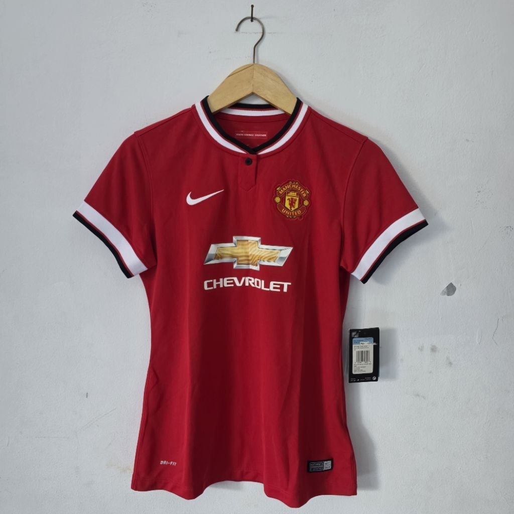 MUFC MANCHESTER UNITED FC 2014/15 HOME STADIUM WOMEN'S DRI FIT FOOTBALL REPLICA SHORT SLEEVE JERSEY 