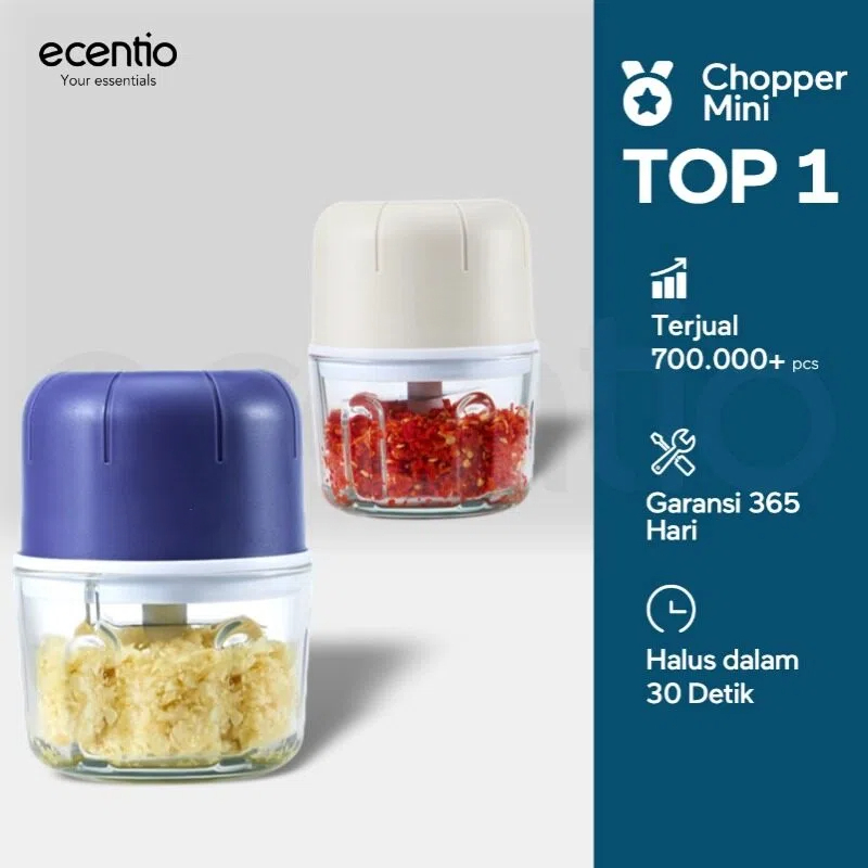 ecentio Mini Chopper 6 mata pisau 250ml Portable kaca Blender Kaca Tebal Master Dapur Multifungsi ba