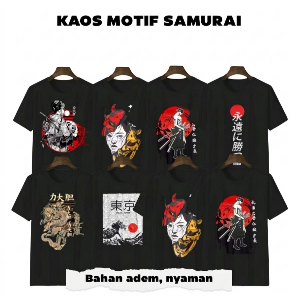 Paket Promo Kaos Pria Hitam Motif Samurai Kaos Samurai Jepang