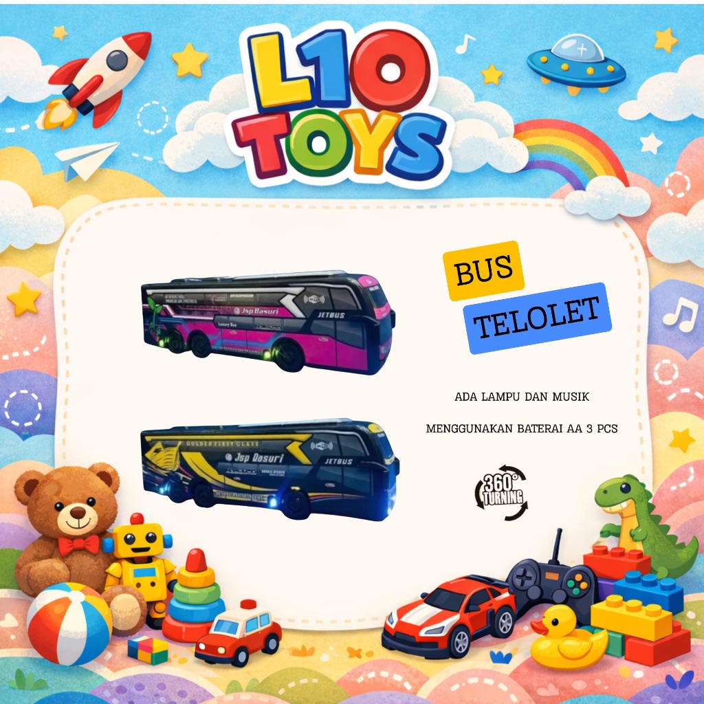 BUS TELOLET MINI / Mainan Bus Basuri Telolet Lampu dan Suara / Bus Mainan Anak Jalan Putar