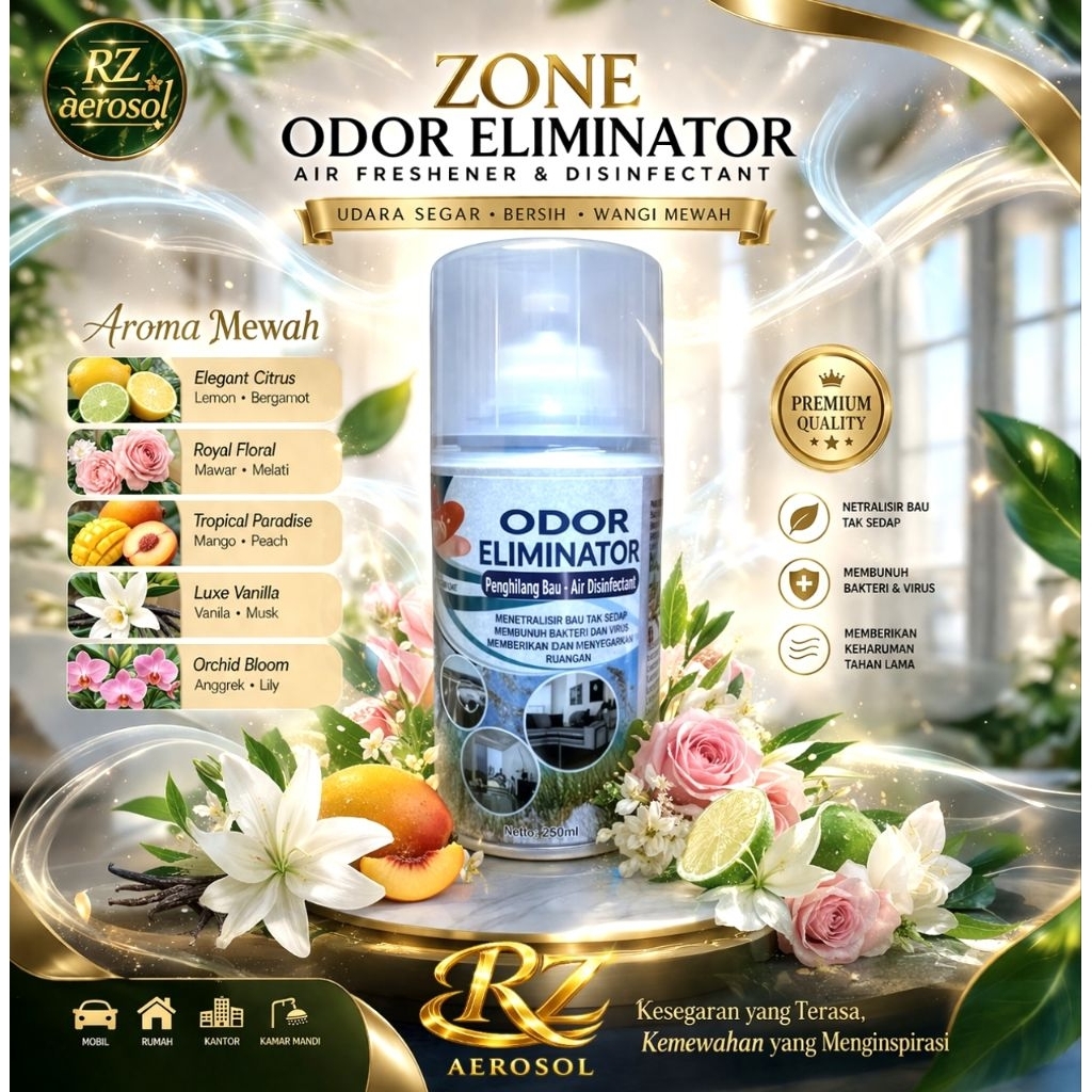 AIRFRESHENER ODORELIMINATOR PENGHARUM DAN POGING RUANG MOBIL PEMBUNUH BACTERI PENGHILANG BAU 150ML
