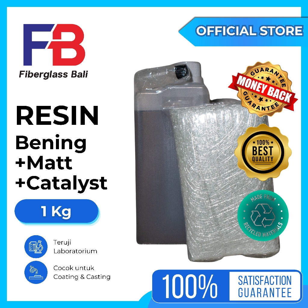 Paket Resin Bening 1 Kg, Katalis dan Matt/ Paket Fiberglass