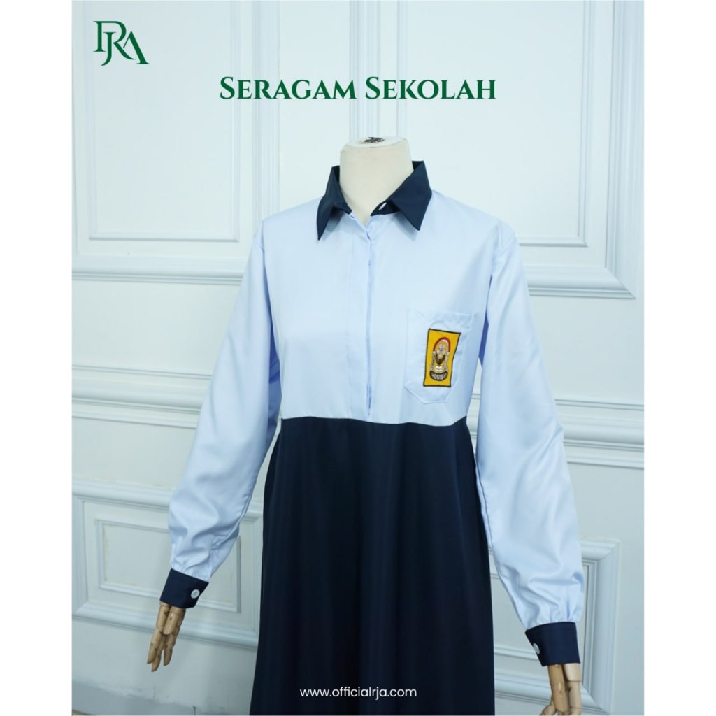 RJA Seragam Gamis SMP Putih Biru Anak Perempuan Seragam Sekolah Terusan Muslim