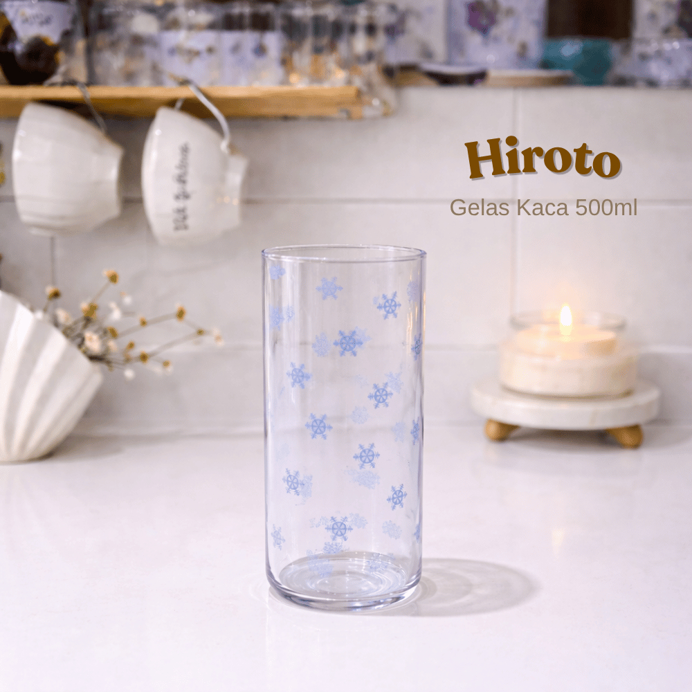 DEKORAZEN Gelas Kaca Hiroto 500ml Gelas Minum Kaca Aesthetic untuk Dekorasi dan Kado