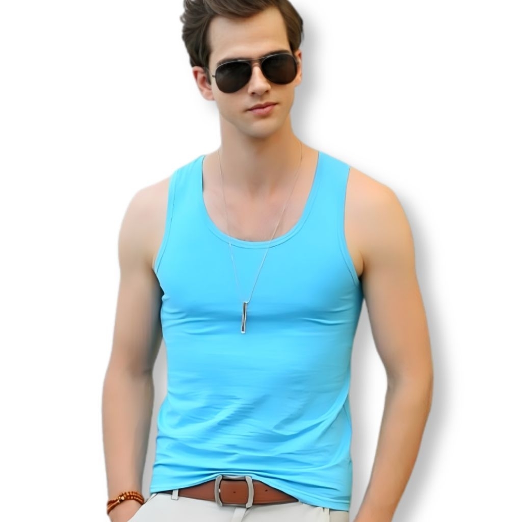 Singlet Pria Dewasa Warna Biru Turkis Kaos Dalam Pria Biru Turkis Tanktop Pria Warna Biru