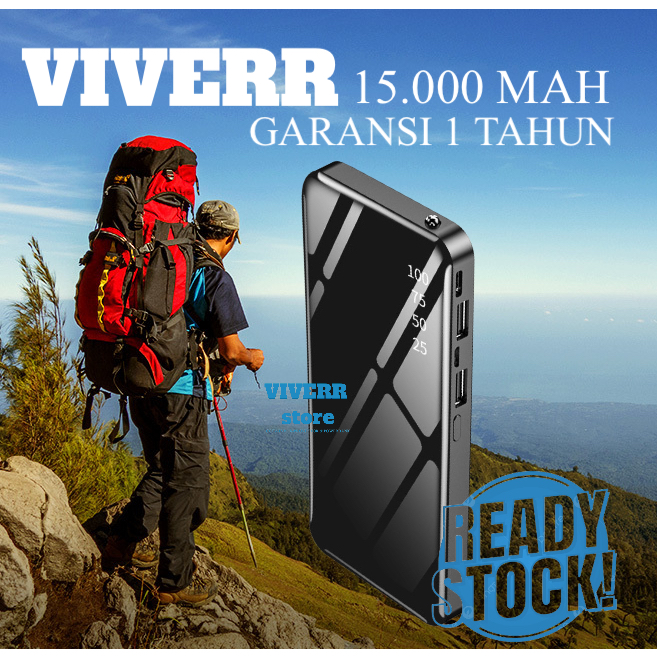 Powerbank Viverr U1 15.000 Mah LED lampu Resmi 1Tahun Small Power Bank Dual Output Murah Berkualitas
