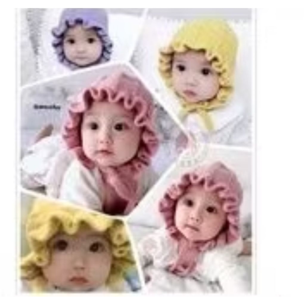 Topi Rajut Anak Model Bonnet Ruffle/Topi Rajut Anak Baby