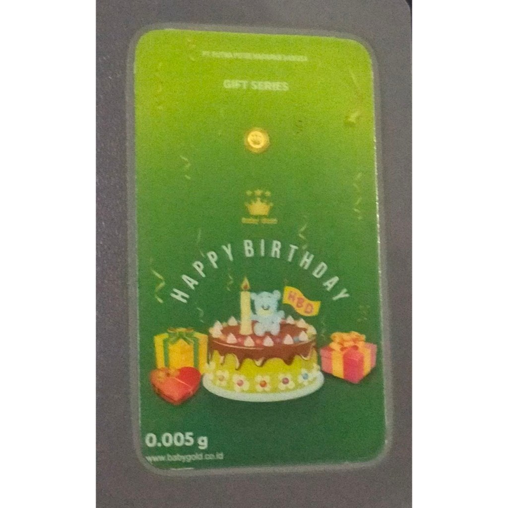 Logam Mulia Emas Baby Gold 0,005 Gram Happy Birthday Green