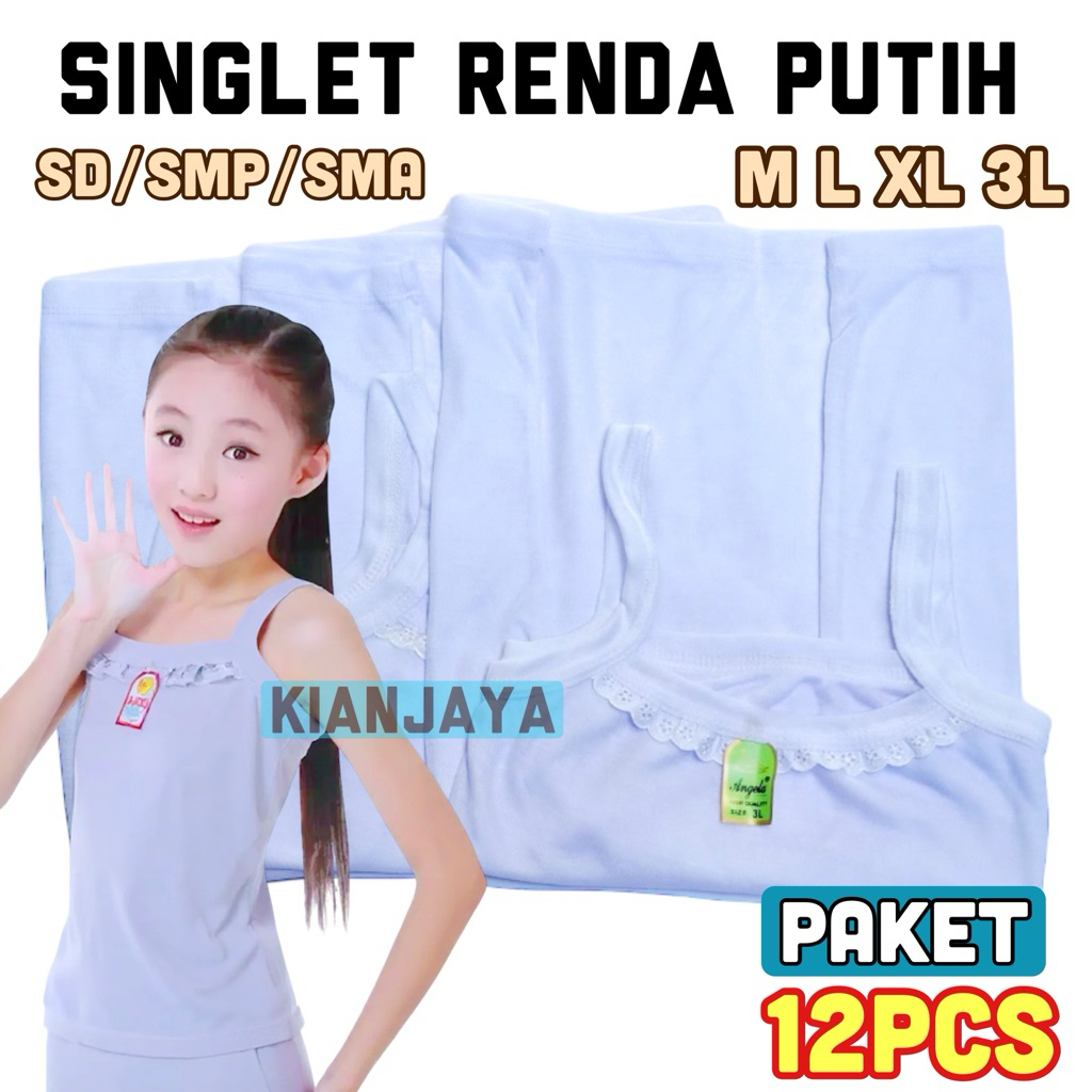 12PCS SINGLET RENDA ANAK PEREMPUAN REMAJA SD SMP SMA KATUN POLOS TANKTOP KAOS DALAM
