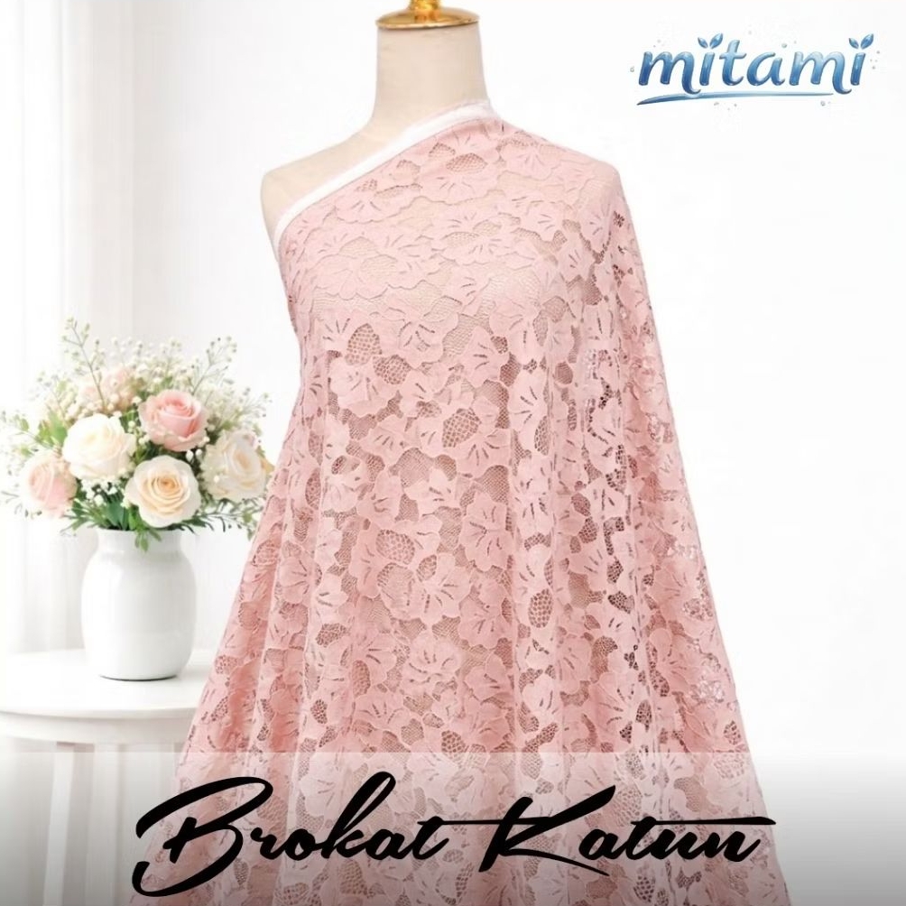 MITAMI Kain Brokat Lace Floral Dusty Pink Mewah (Harga Per 0,5)