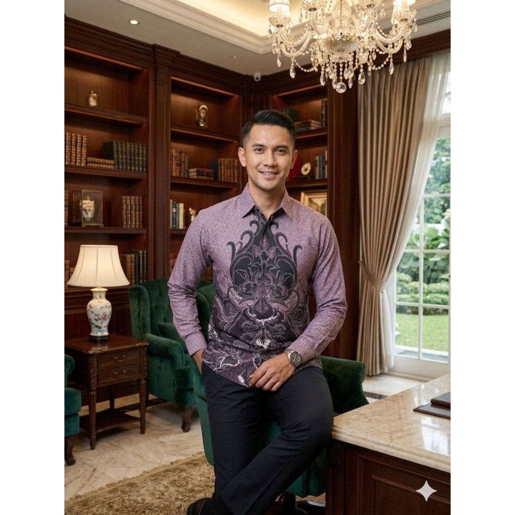 batik pria warna lilak hitam mewaah bahan doby premium