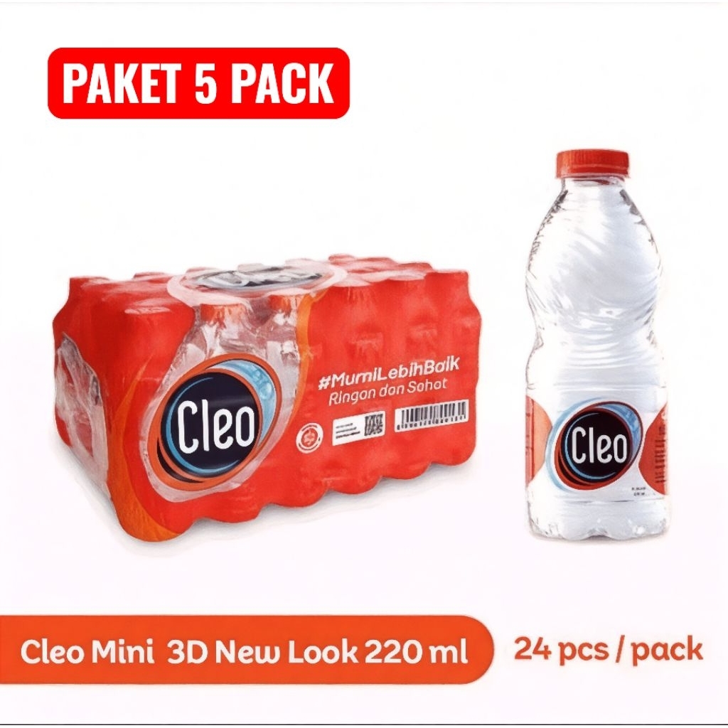 Air Cleo 220ml 5 Pack (120 Botol) Air Murni Mineral Kemasan Mini Grosir Hemat