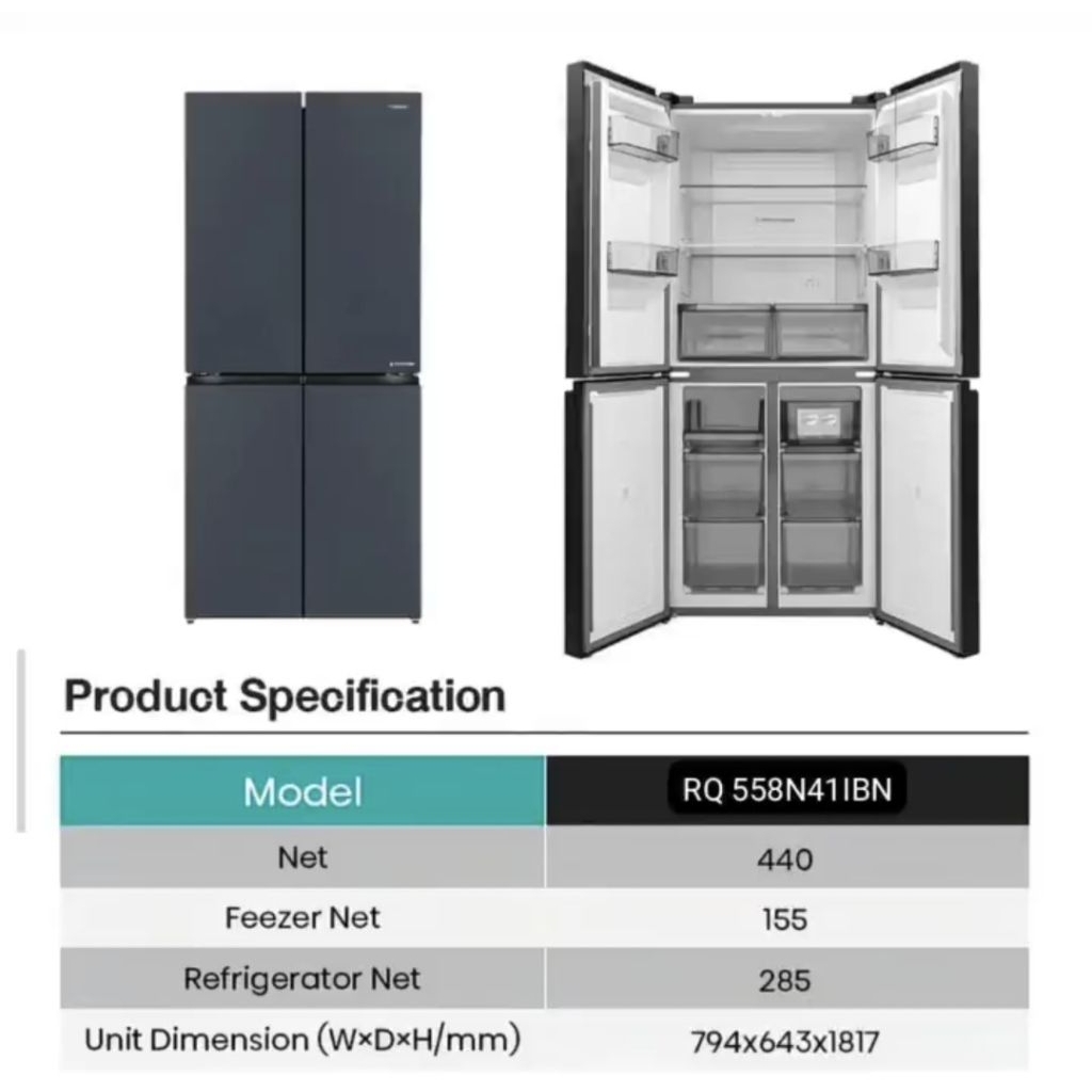HISENSE RQ558N4IBN RQ556N4IBU KULKAS SIDE BY SIDE MULTI DOOR INVERTER 472 L RQ556 RQ558