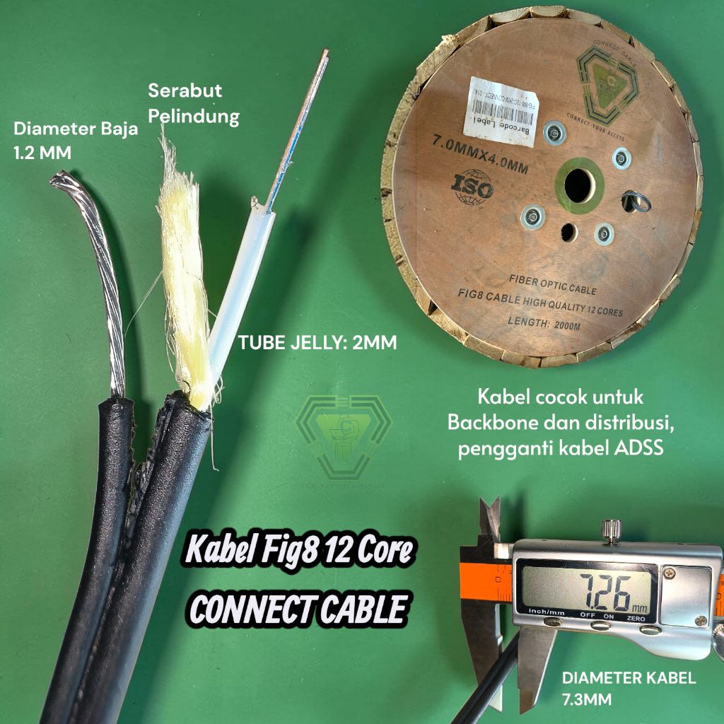 kabel fig 8 jelly tube 12 core 2km connect cable /  dropcore fig8 tube jelly