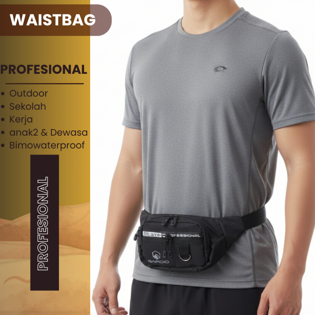 Gardio Tas selempang anti air pria gardio profesional waistbag tas pinggang waterproof