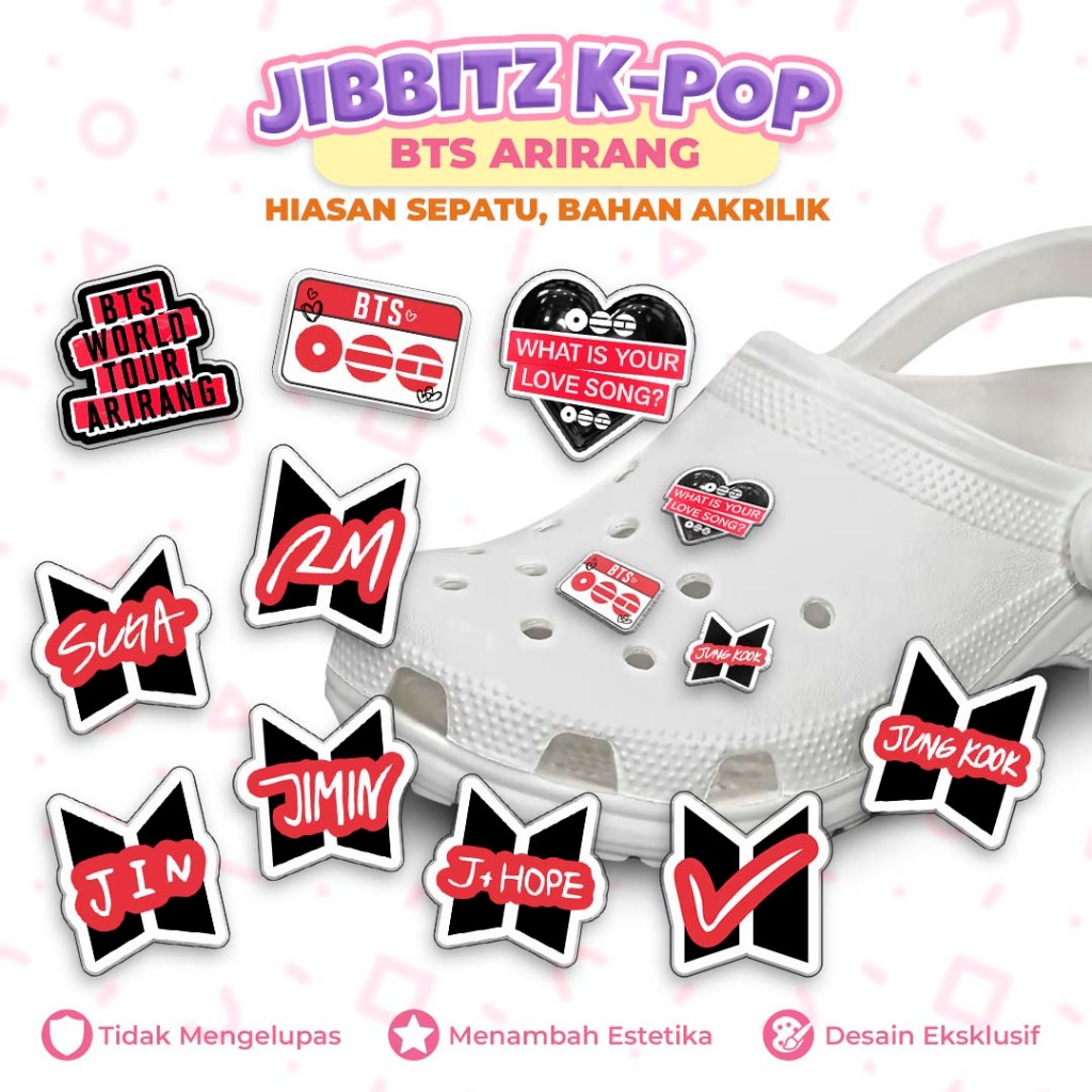 JIBBITZ AKRILIK KPOP JIBBITZ BTS ENHYPEN SEVENTEEN NCT / PIN SENDAL BAIM / AKSESORIS SEPATU JIBBITZ 